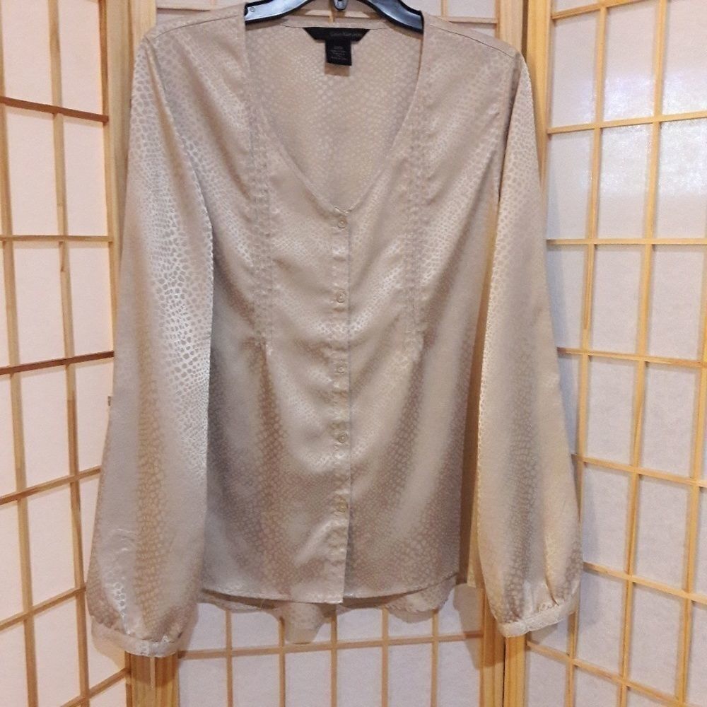 Calvin Klein Beige Animal Print Button Blouse Top